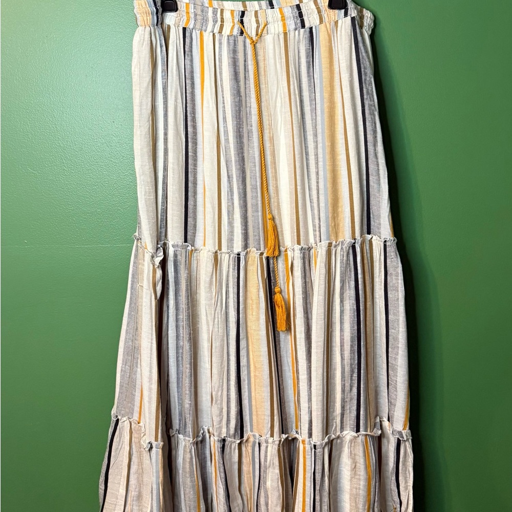 Magic Cream and Gray Striped Maxi Skirt